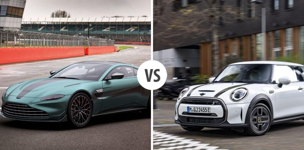 India-UK FTA Likely to Slash Luxury Car Prices Aston Martin and Mini Cooper luxury cars showcased in India, expected to become cheaper with India-UK FTA.