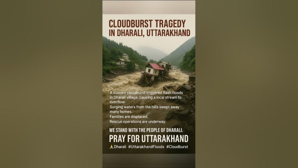 Tragedy in Dharali: Flash Floods Leave Over 100 Missing in Uttarakhand Village Flash floods leave Dharali in shock and silence.